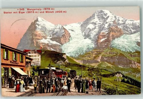 Wengernalp 1913 Station Eiger Mönch Bergbahn Eisenbahn Fahne