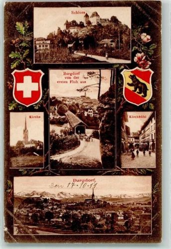 Burgdorf 1911 Schloss Kirche Kirchbühl Wappen Bär