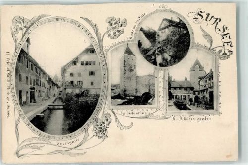 Sursee 1905 Am Schützenraben Haus an der Sure Surengasse Diebenturm