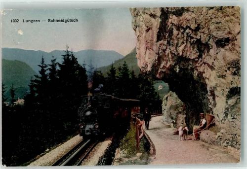 Lungern Schneidgütsch Eisenbahn Lok Mann Korb Hund