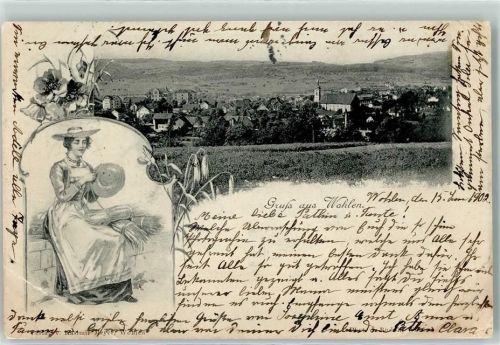 Wohlen AG 1902 Tracht Frau Hutmacher Stroh Kirche Hut