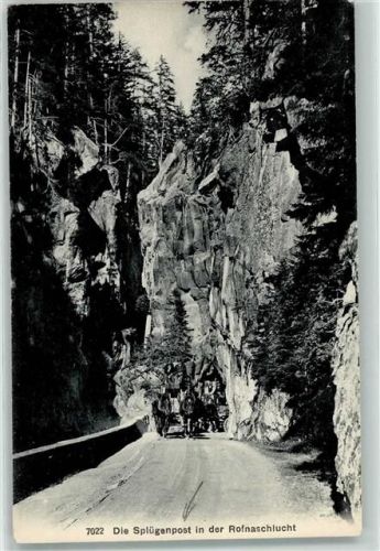 Splügen die Splügenpost in der Rofnaschlucht Postkutsche