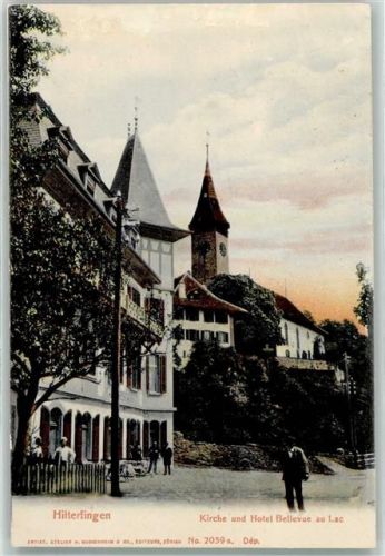 Hilterfingen 1905 Kirche und Hotel Bellevue au Lac