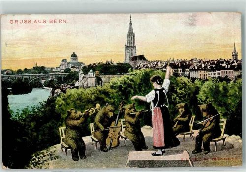 Bern 1907 Bärenkapelle Tracht Trompete Querflöte Geige Klarinette Cello