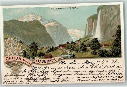 Lauterbrunnen 1897 Lauterbrunnenthal Staubbachfall Eisenbahn