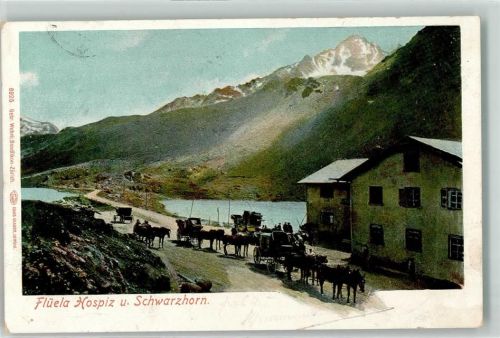 Zernez 1904 Flüela Hospiz und Schwarzhorn Postkutsche