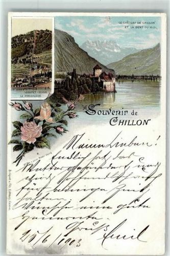 Chillon 1903 le Chateau de Chillon et la Dent du Midi Territet-Glion le funiculaire