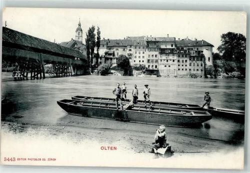 Olten 1904 Boote alte Holzbrücke