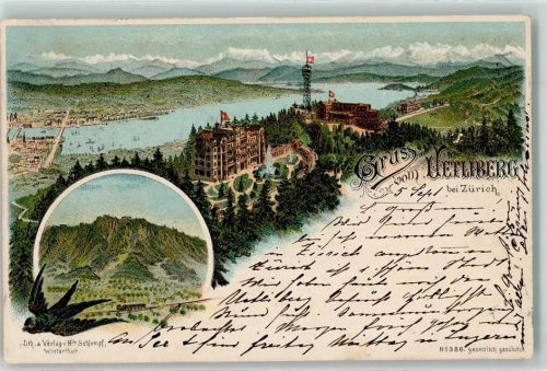 Uetliberg 1895 Hotel Uto Kulm und Zürichsee Aussichtsturm Schwalbe Eisenbahn