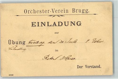 Brugg AG 1900 Orchester-Verein Brugg Einladung Übung im Roten Haus