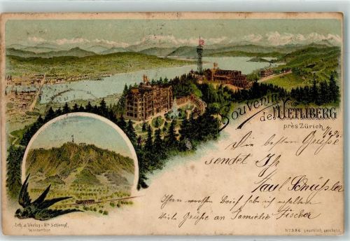 Uetliberg 1896 Hotel Schwalbe Lithographie