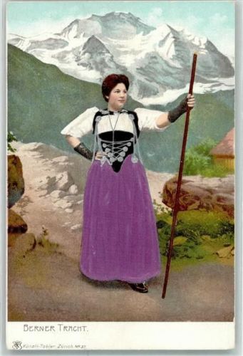 1900 Frau mit echter Stoff Applikation Prägedruck Verlag Künzli Tobler Nr. 37 AK
