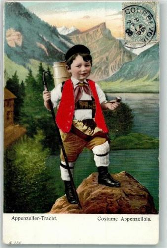 1908 Senner Junge mit Pfeife mit echter Stoff Applikation AE 156