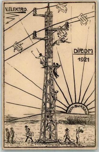 Burgdorf Diplom 1921 V. Elektro Technikum Strommast
