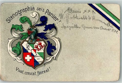1909 Studentenwappen Stenographia seis Panier Vivvat crescat floreat Bahnpost Nr 30