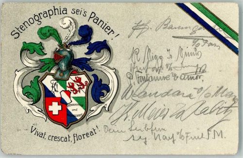 1912 Studentenwappen Stenographia seis Panier Vivvat crescat floreat Bahnpost Nr 30