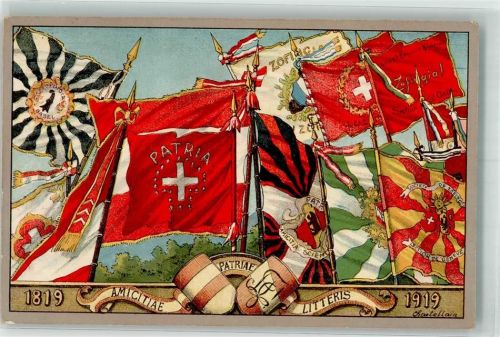 1923 Fahnen 1819- 1919 Centenaire de la Societe de Zofingue Lithographie