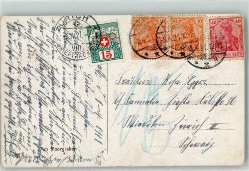Mischfrankatur Nachporto Schweiz 15 Rappen Am Moorgraben Serie 386/10