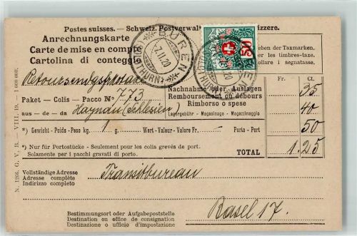 Büren SO 1920 Anrechnungskarte