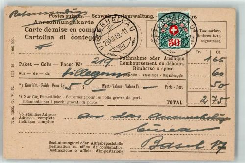 Unterhallau 1919 Anrechnungskarte
