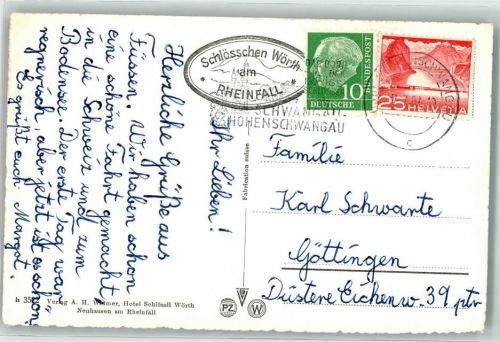 Deutsche Briefmarke Hohenschwangau Mischfrankatur