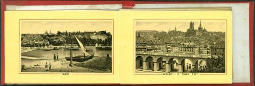 Genfersee und Uferstädte Leporello mit 24 Lithographischen Ansichten (klein), ca. 1890, in Original Mappe; gute Erhaltung