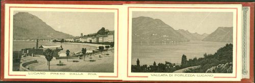 Lugano Leporello mit 12 Lithographischen Ansichten (klein) in Original Mappe, ca. 1890; überwiegend gute Erhaltung