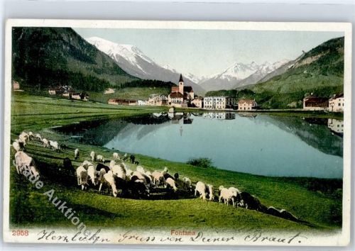 Tarasp 1907, Kirche, See, Schaafherde, Fontana