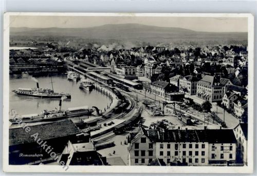 8590 Romanshorn - Hafen, Dampfschiffe, Bahnhof, Eisenbahnwaggons, Hotel Schiff