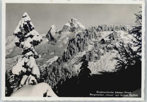 6433 Stoos SZ - Drahtseilbahn, Bergstation, Mythen