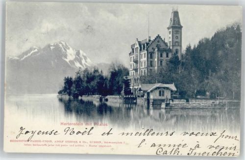 Hertenstein Ortsansicht mit Pilatus, Vierwaldstädter See