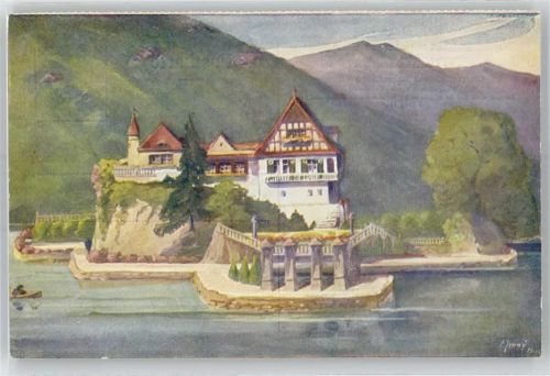 Vitznau Künstler -Karte, signiert, Schlössli Hohenfels