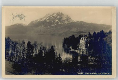 Hertenstein Ortsansicht mit Pilatus, Vierwaldstädter See