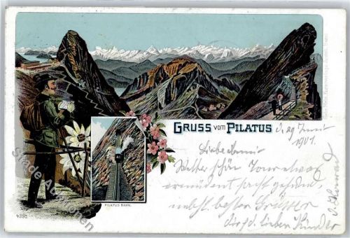 Pilatus 1901, Eisenbahn, Tunnel. Hotel, Wanderer