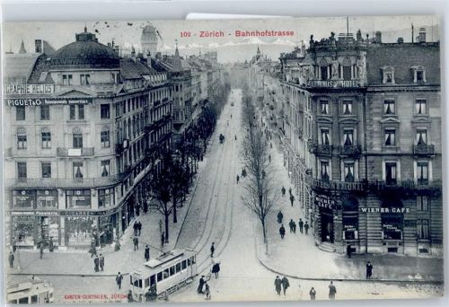 Zürich Bahnhofstraße, Hotel National, Terminus Hotel, Straßenbahn