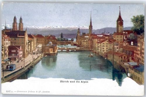 Zürich Straßenbahn, Blick zu den Alpen, Limmatquai