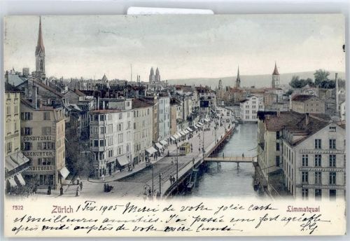 Zürich Limmatquai, Straßenbahn, Konditorei Schurter