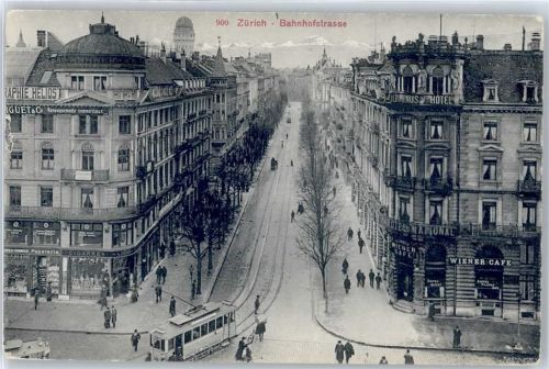 Zürich Bahnhofstraße, Straßenbahn, Wiener Café, Hotel National, Terminus Hotel