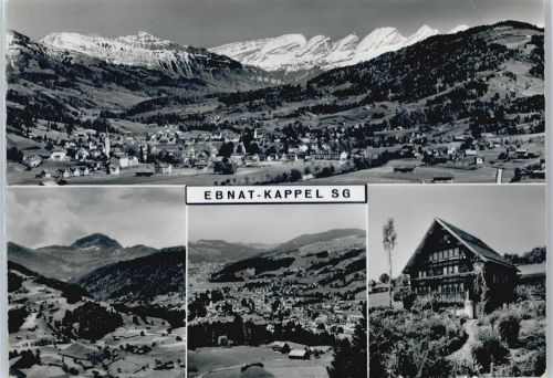 9642 Ebnat-Kappel - Schindelberg, Churfirsten, Blick zum Speer, Toggenburgerhaus im Acker