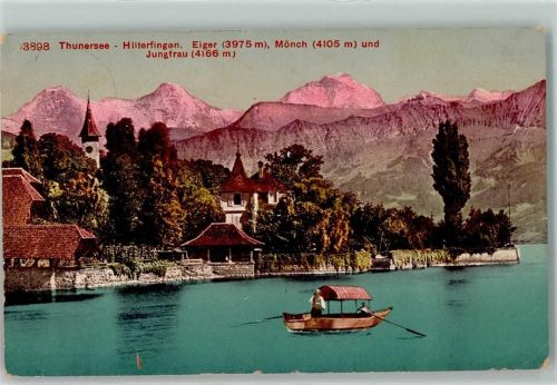 Hilterfingen 1909 Ruderboot Eiger Mönch Jungfrau