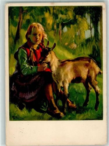 1921 Künstlerkarte Sign. E. Hodel Mädchen mit Ziege
