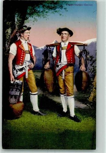 Sennen mit Kuhglocken AK Trachten Toggenburg