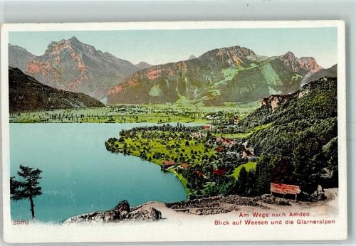 8872 Weesen - Am Wege nach Amden Blick auf Weesen und die Glarneralpen