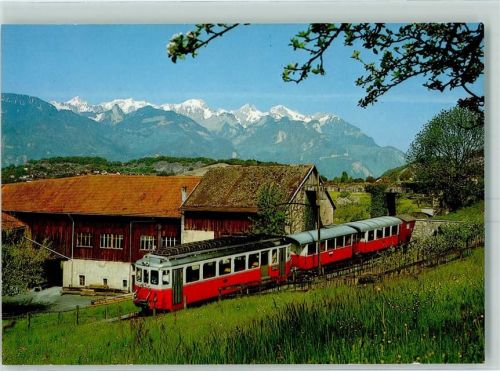 Aigle Images du Rail Aigle Ollon Monthey Champery Printemps sous Ollon avec vue sur les Alpes