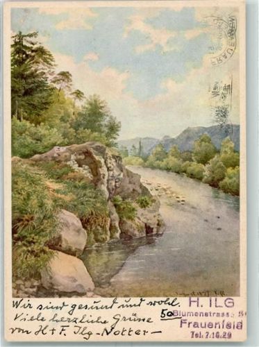 1959 Gottfried Keller Sihllandschaft Paysage de la Sihl Künstlerkarte