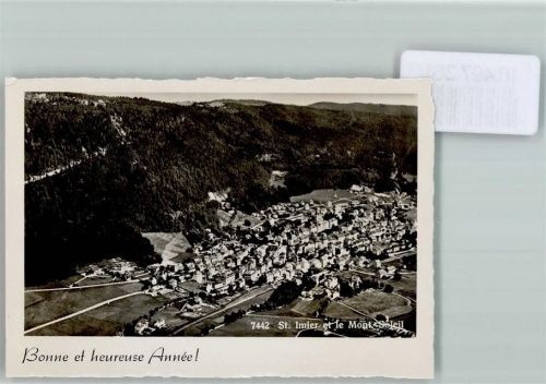 St-Imier 1939 Mont Soleil Fliegeraufnahme Neujahr Foto 10cm x 7cm, rückseitig Haftspuren
