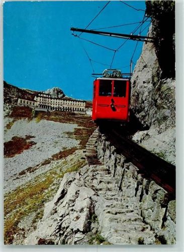Alpnachstad 1889 Pilatus Kulm Ankunft der Zahnradbahn steilste Zahnradbahn der Welt