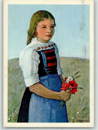 Wehntaler Mädchen sign Riggenbach 1938 AK Stempelspuren
