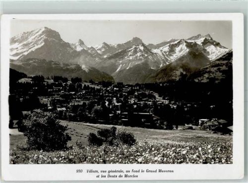 Villars-sur-Ollon 1956 vue generale au fond le Grand Muveran et les Dents de Morcles