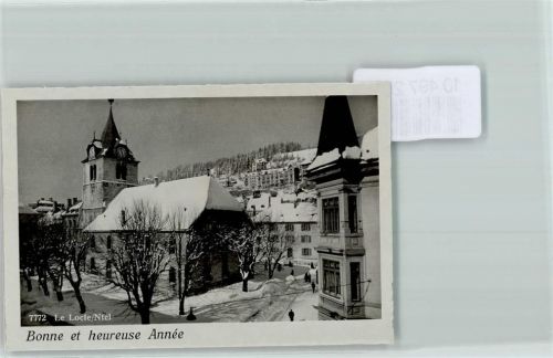 Le Locle Kirche Winter Uhr Neujahr Foto 10cm x 7cm, rückseitig Haftspuren